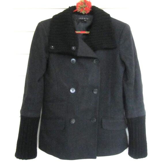 THEORY "Tegian" Wool Double Breasted Chunky Knit Collar Pea Coat 00/0 - Picture 2 of 6